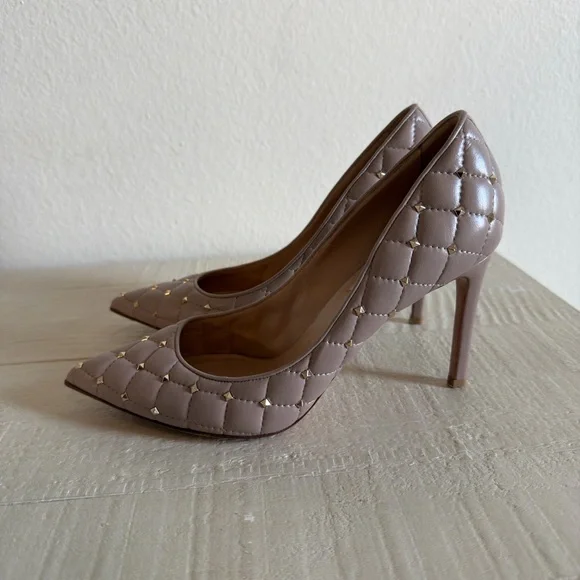 Valentino Women's Quilted Studded Heels - Light Brown - Picture 3 of 3